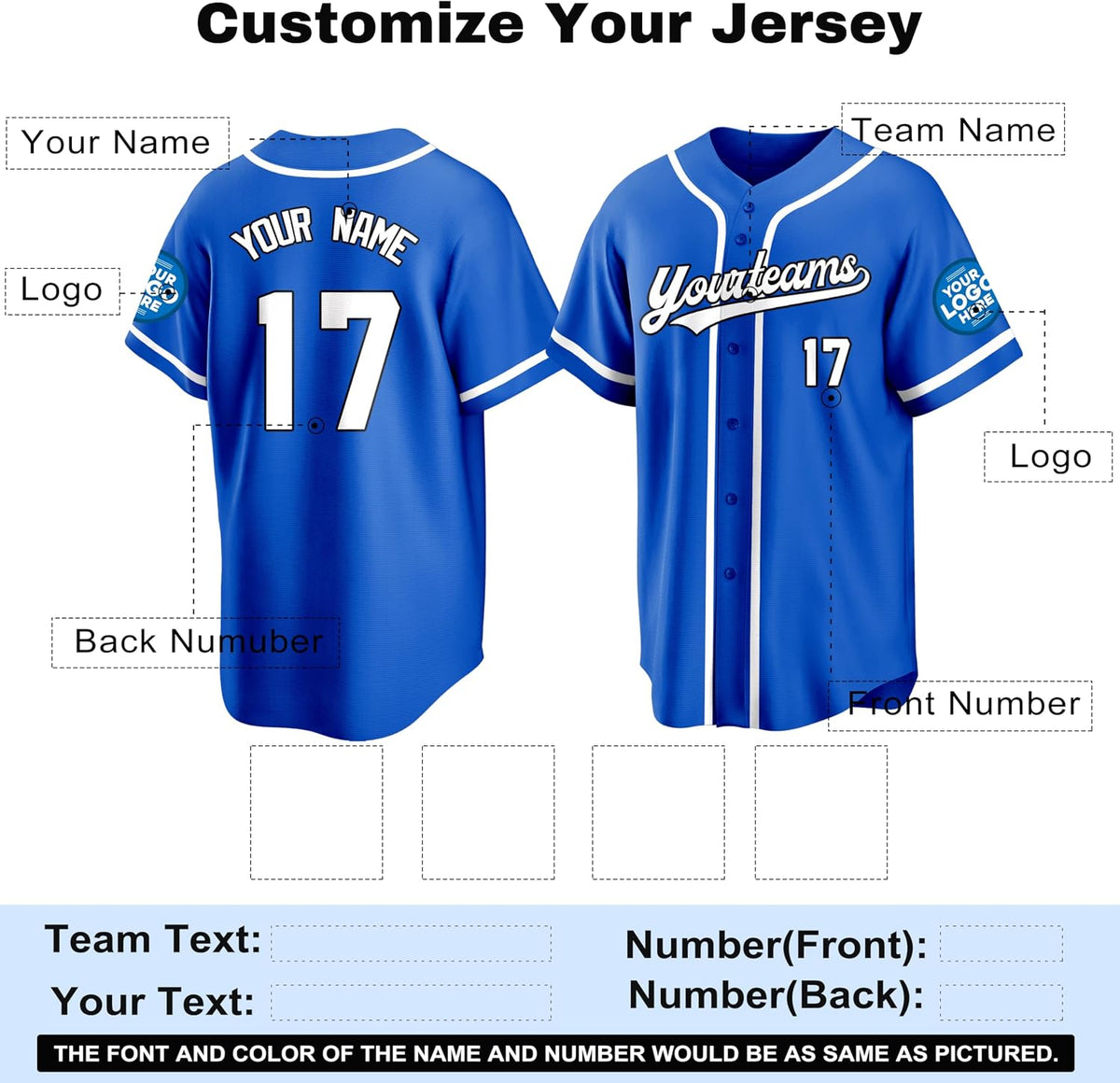 Custom Royal Blue Baseball Jersey with White Piping
