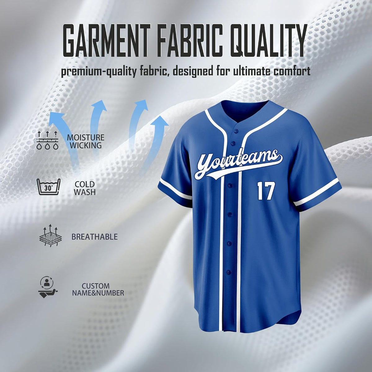 Custom Royal Blue Baseball Jersey with White Piping and Name and Number