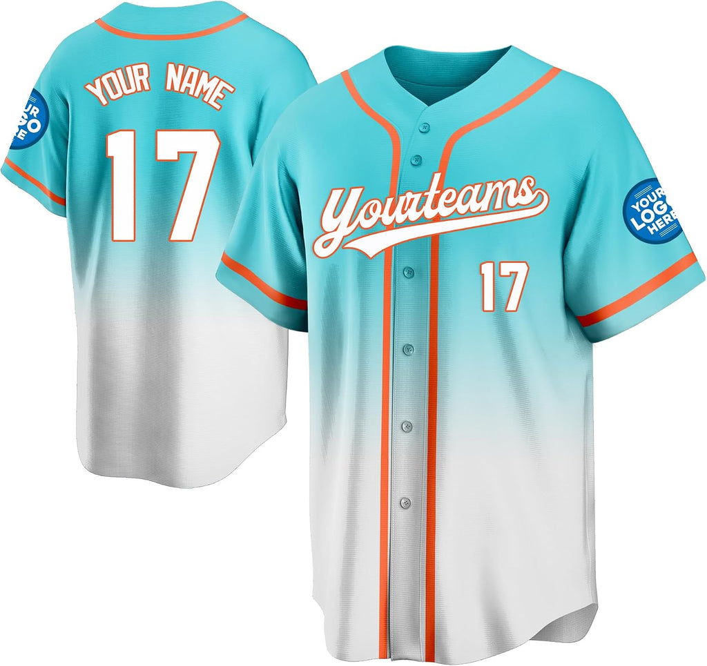 Custom Turquoise and White Gradient Baseball Jersey with Name and Number