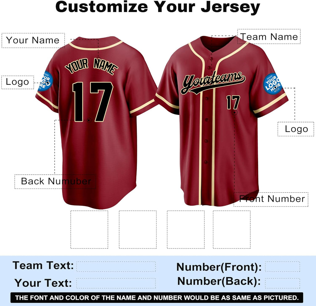 Custom Burgundy Baseball Jersey with Name and Number