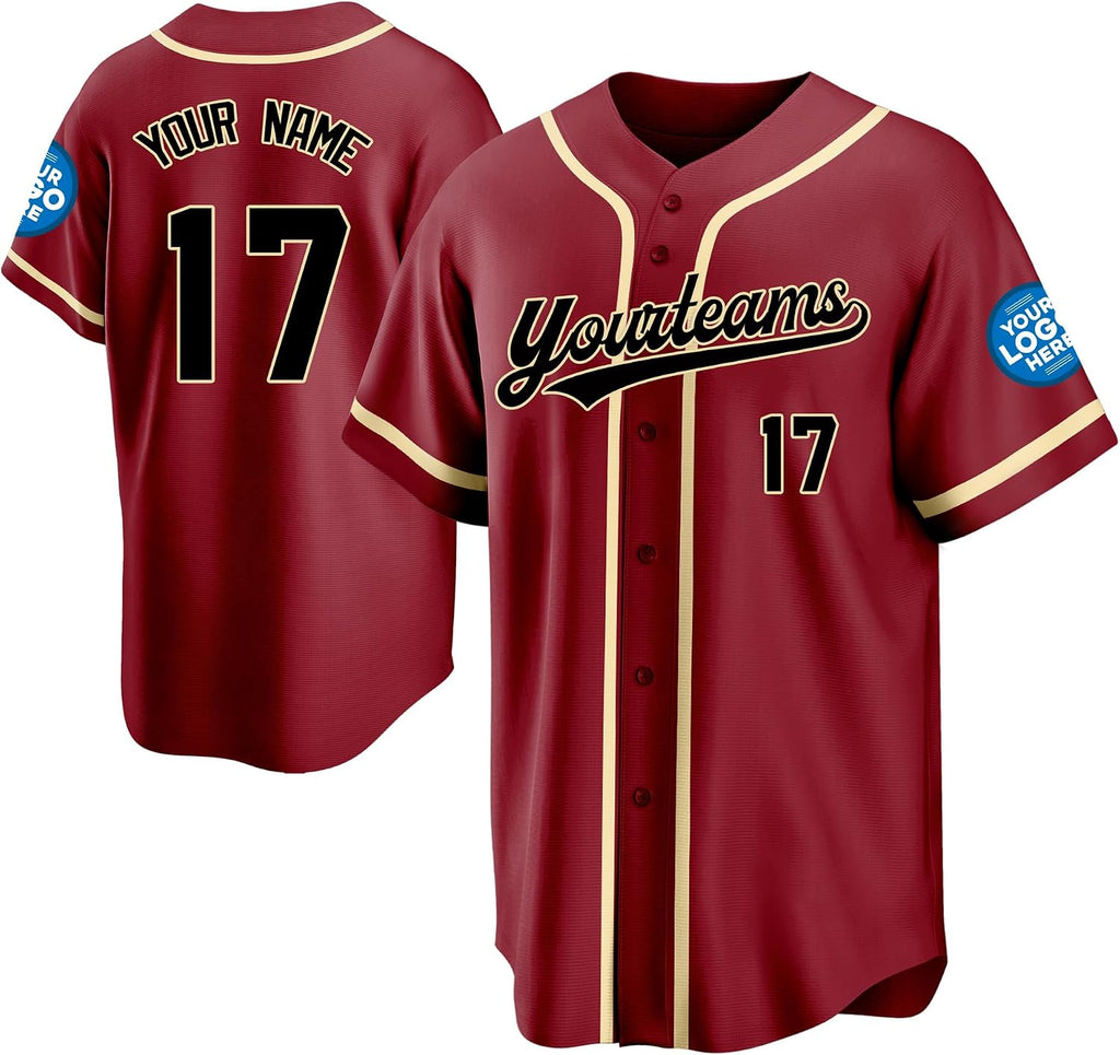 Custom Burgundy Baseball Jersey with Name and Number