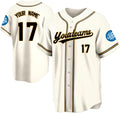 Custom Cream Baseball Jersey with Black and Gold Piping