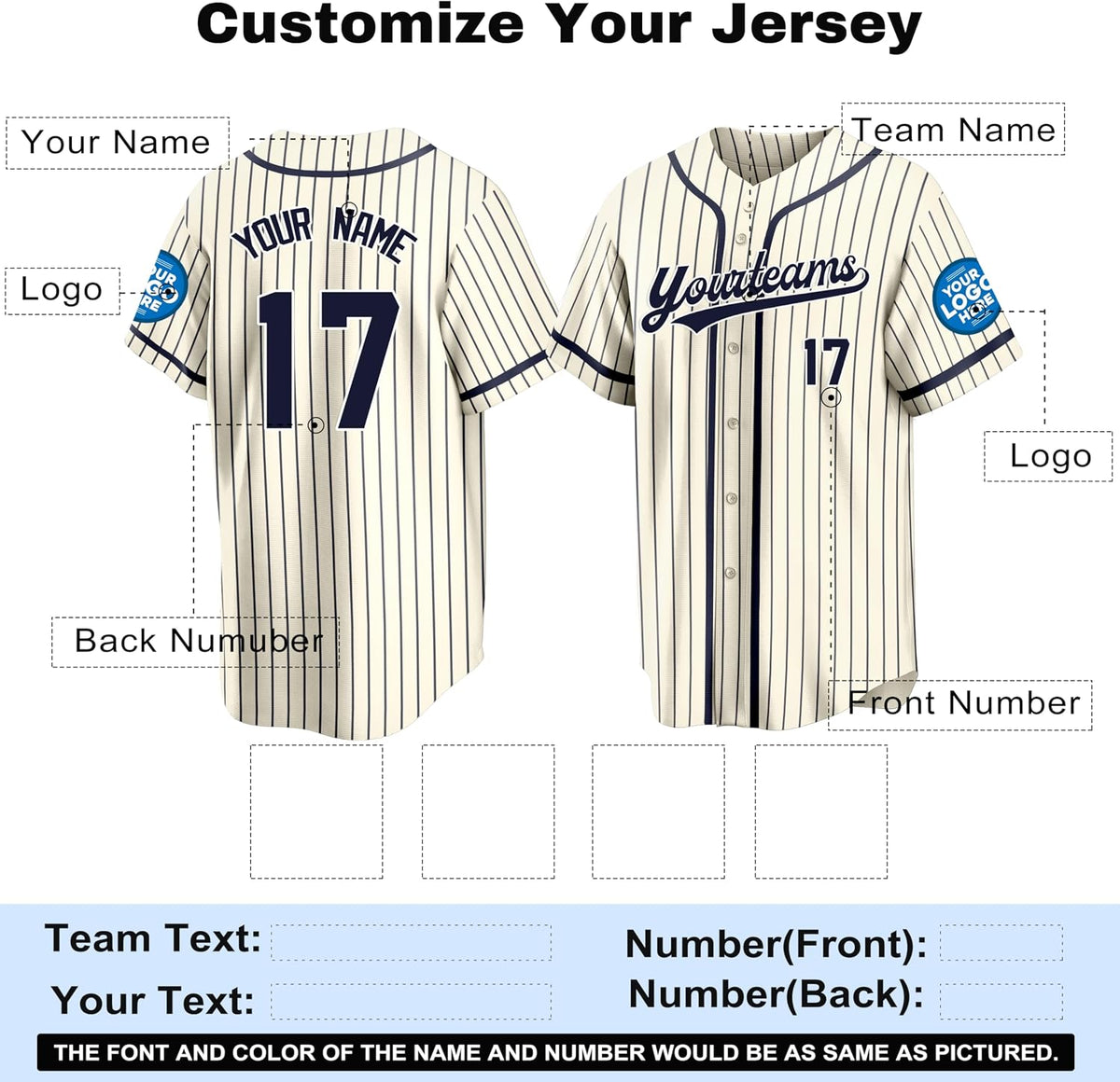 Custom Cream Baseball Jersey with Navy Pinstripes and Trim