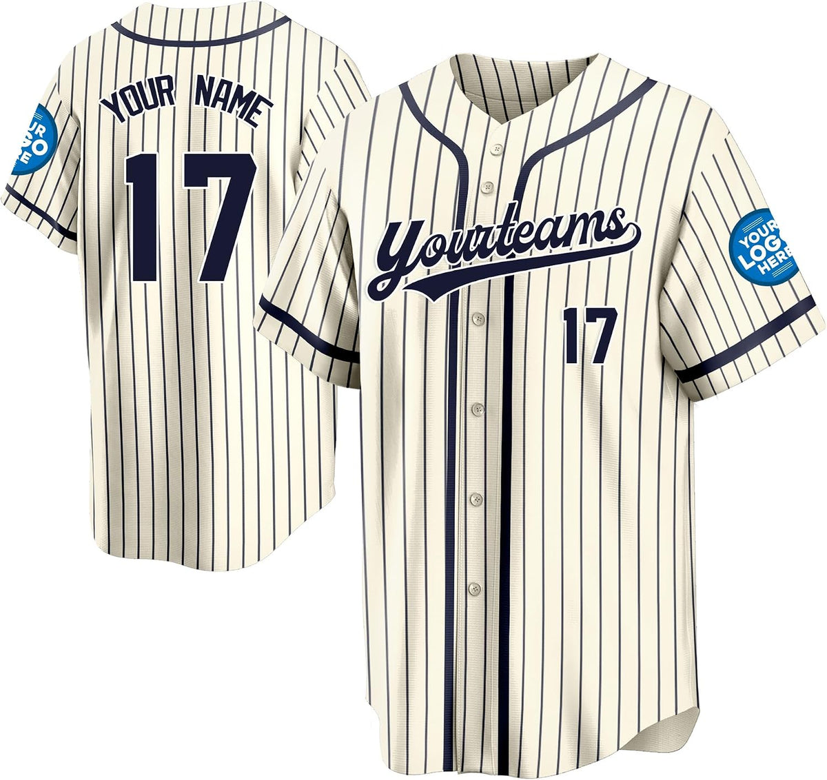 Custom Cream Baseball Jersey with Navy Pinstripes and Trim