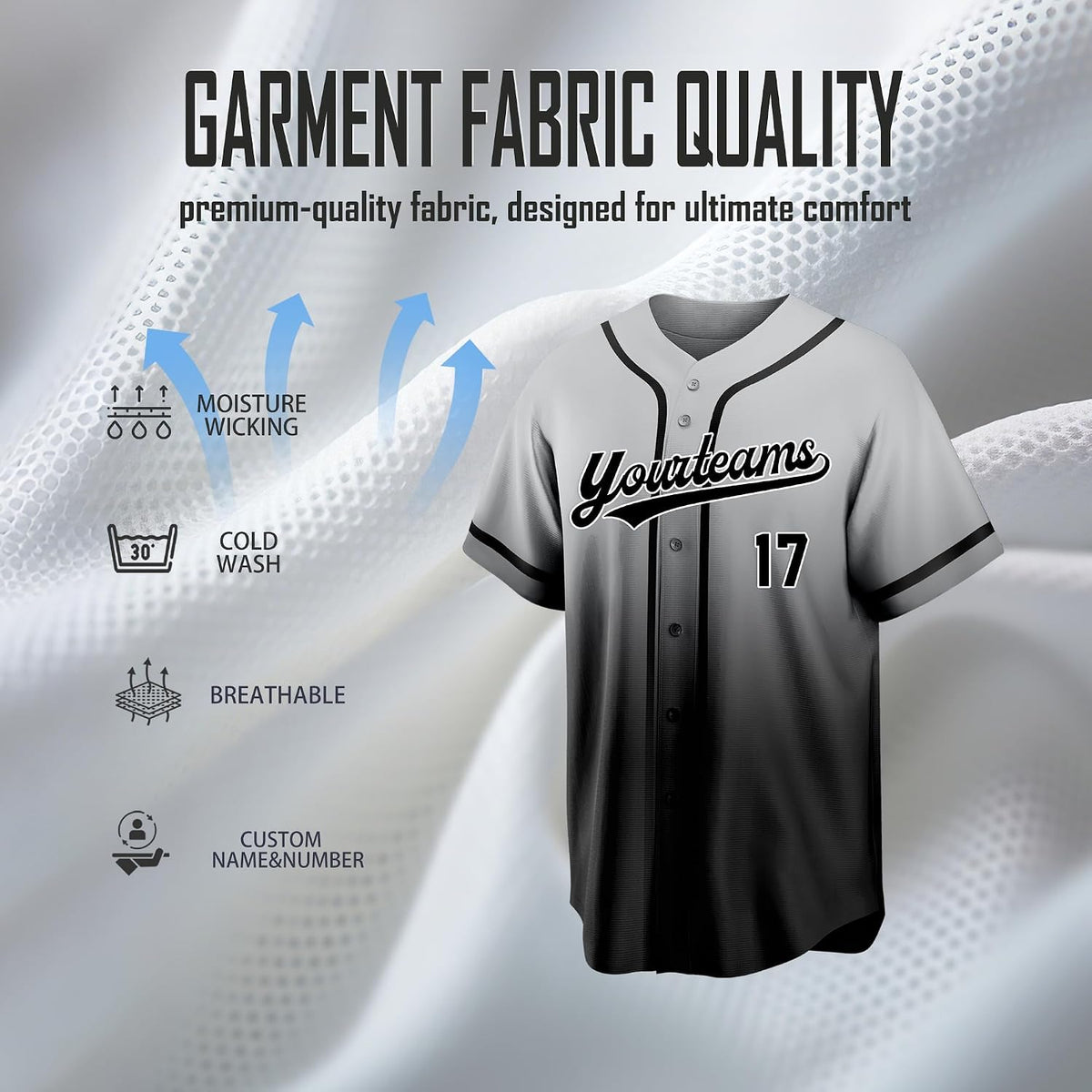 Custom Gray to Black Gradient Baseball Jersey with Name and Number