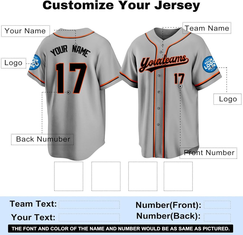 Custom Gray Baseball Jersey with Black and Orange Double Piping