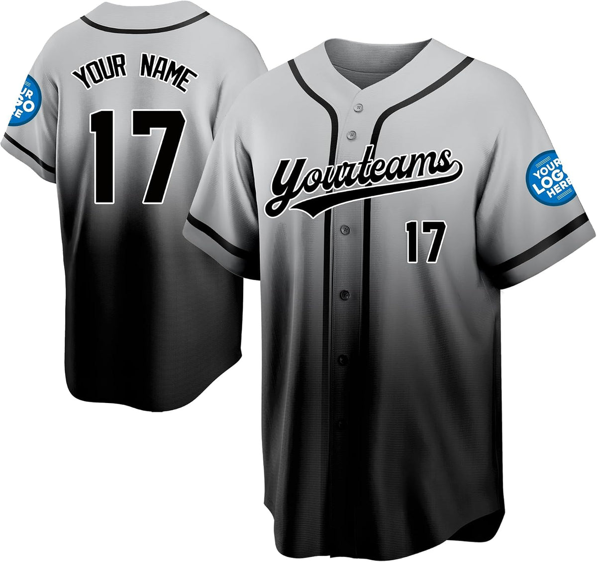 Custom Gray to Black Gradient Baseball Jersey with Name and Number