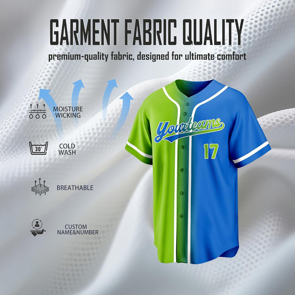 Custom Green and Blue Split Gradient Baseball Jersey