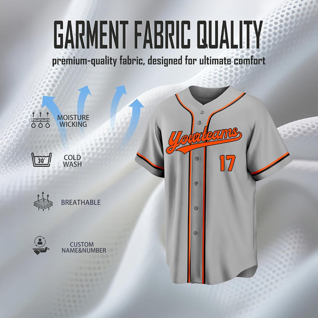 Custom Light Gray Baseball Jersey with Orange and Black Trim