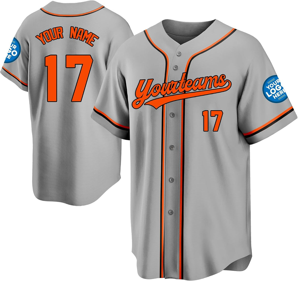 Custom Light Gray Baseball Jersey with Orange and Black Trim