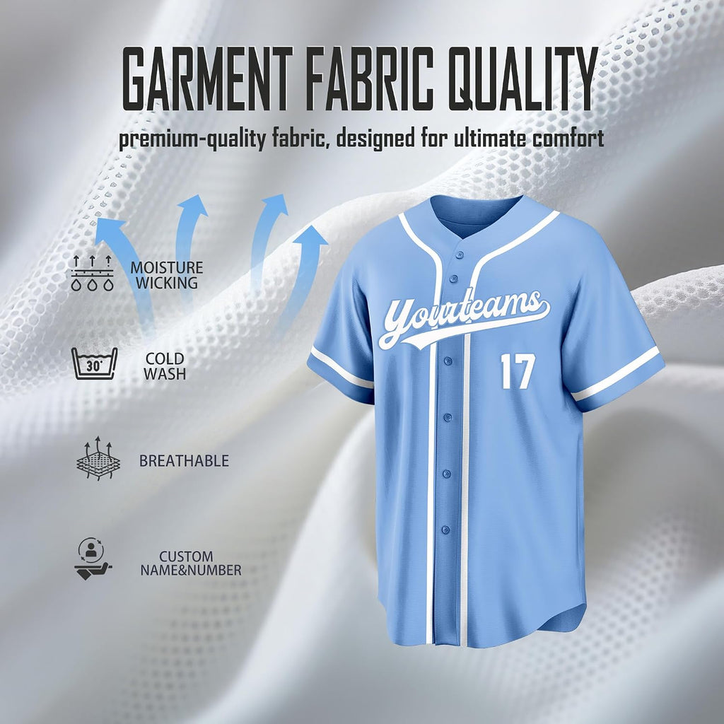 Custom Light Blue Baseball Jersey with White Piping