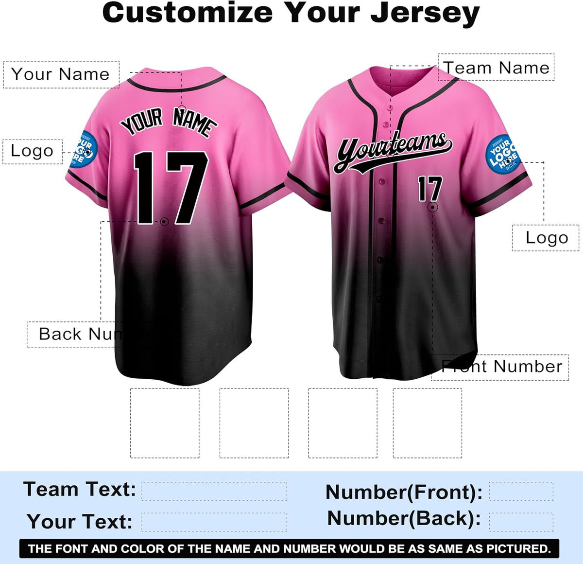 Custom Pink and Black Gradient Baseball Jersey