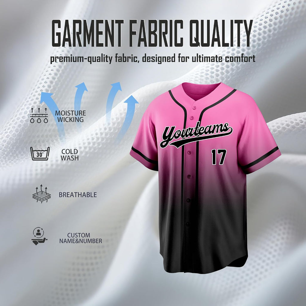 Custom Pink and Black Gradient Baseball Jersey