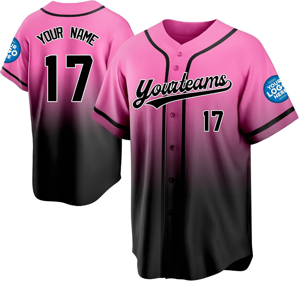 Custom Pink and Black Gradient Baseball Jersey