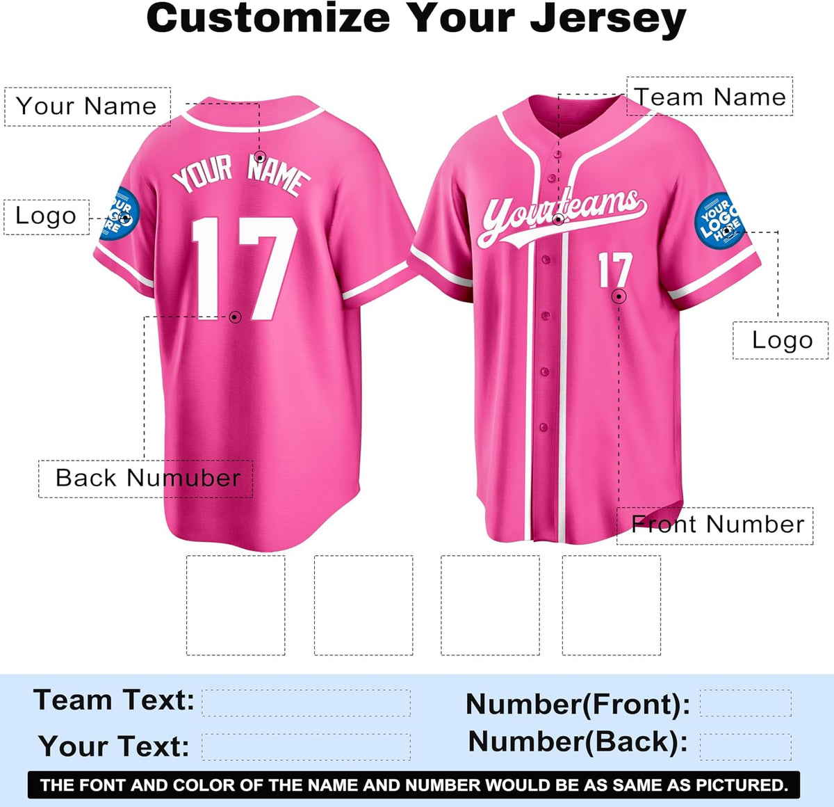 Custom Hot Pink Baseball Jersey with White Piping