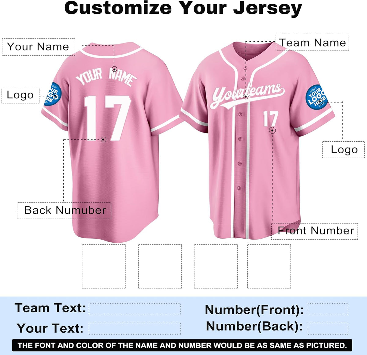 Custom Light Pink Baseball Jersey with White Piping
