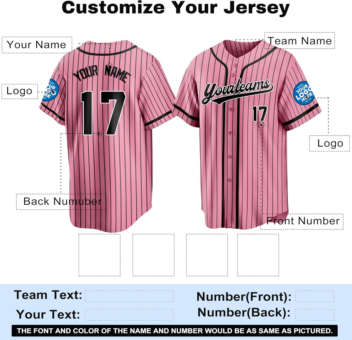 Custom Pink Baseball Jersey with Black Pinstripes and Trim