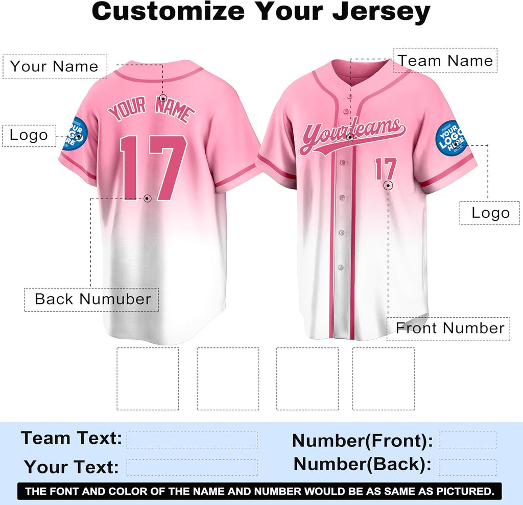 Custom Pink to White Gradient Baseball Jersey with Name and Number