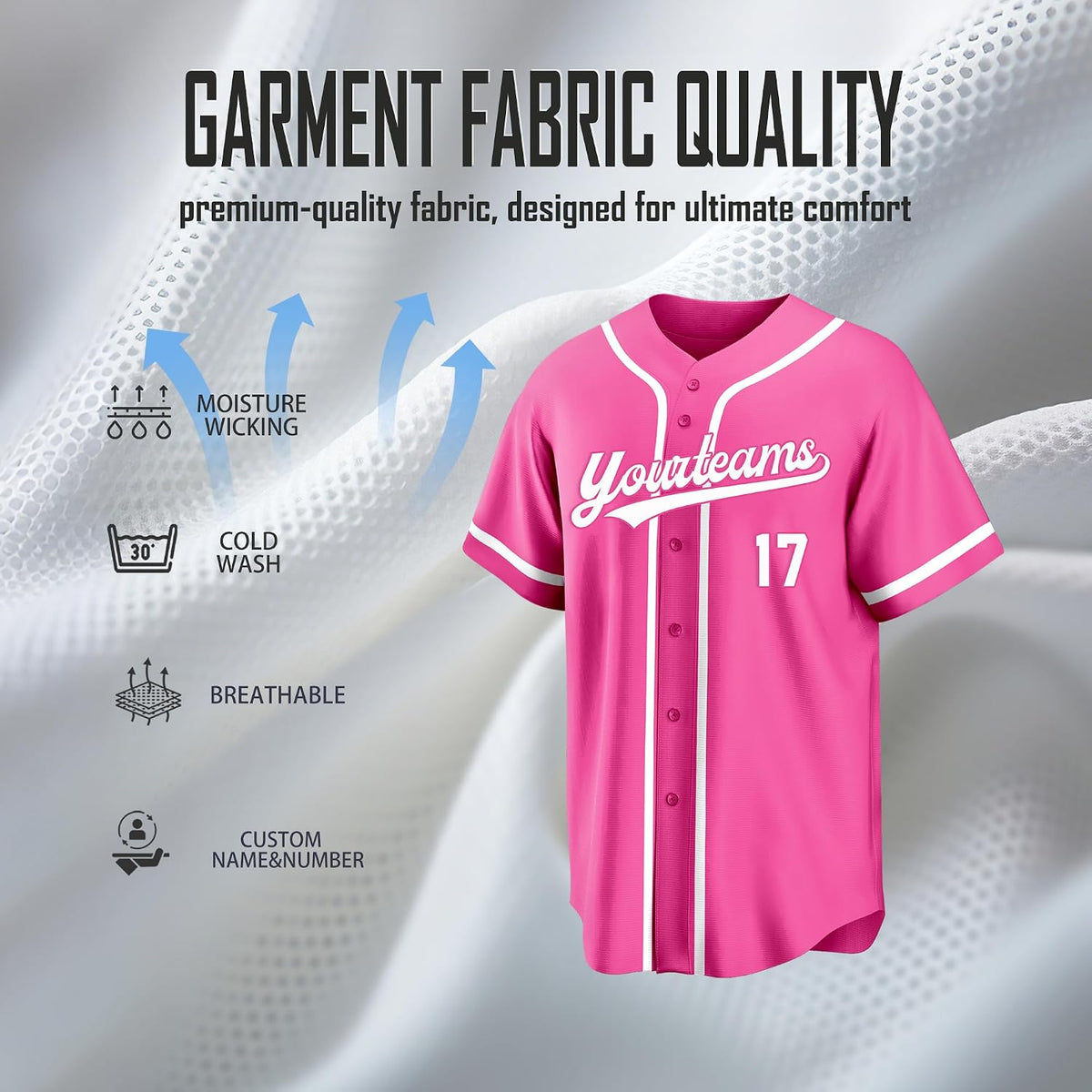 Custom Hot Pink Baseball Jersey with White Piping