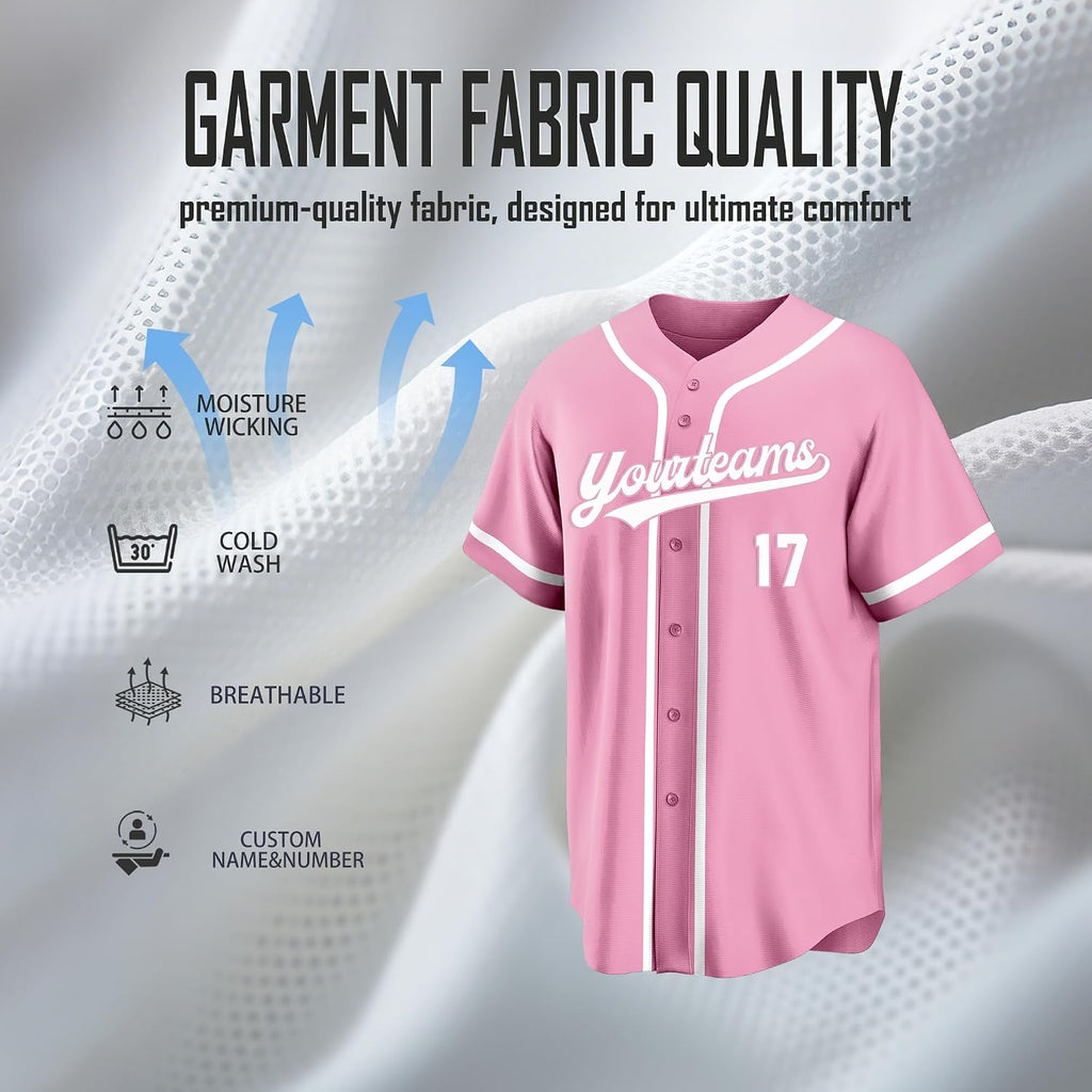 Custom Light Pink Baseball Jersey with White Piping