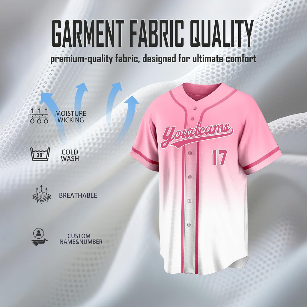 Custom Pink to White Gradient Baseball Jersey with Name and Number