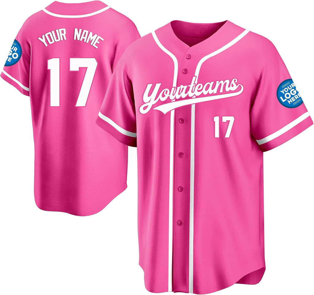 Custom Hot Pink Baseball Jersey with White Piping