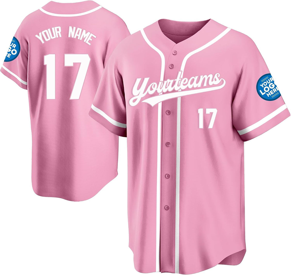 Custom Light Pink Baseball Jersey with White Piping