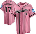 Custom Pink Baseball Jersey with Black Pinstripes and Trim