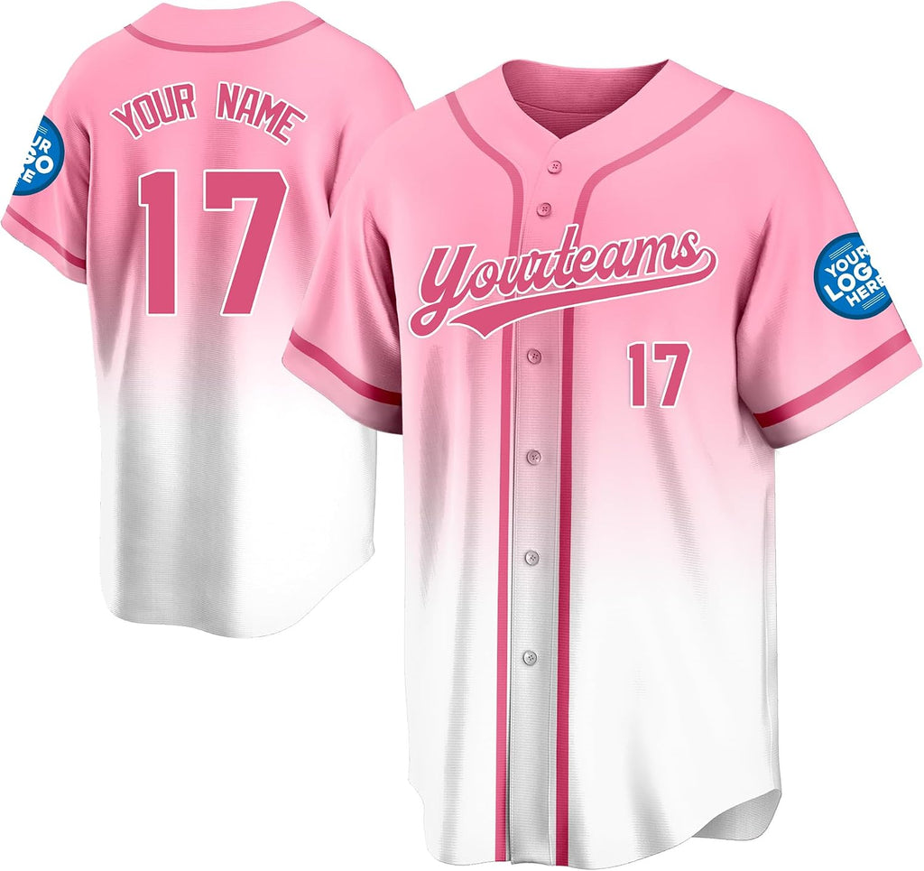 Custom Pink to White Gradient Baseball Jersey with Name and Number
