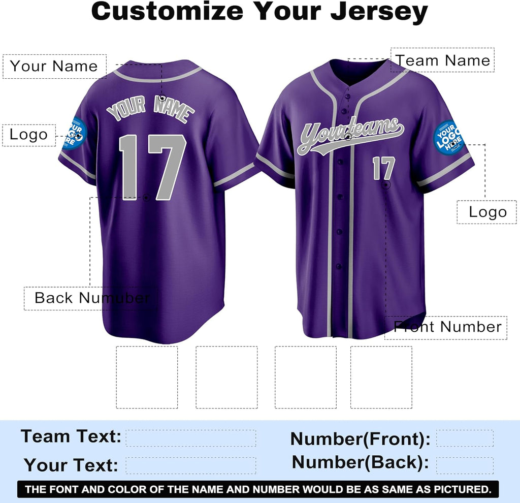 Custom Purple Baseball Jersey with Silver Piping