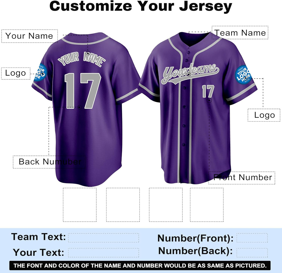 Custom Purple Baseball Jersey with Silver Piping