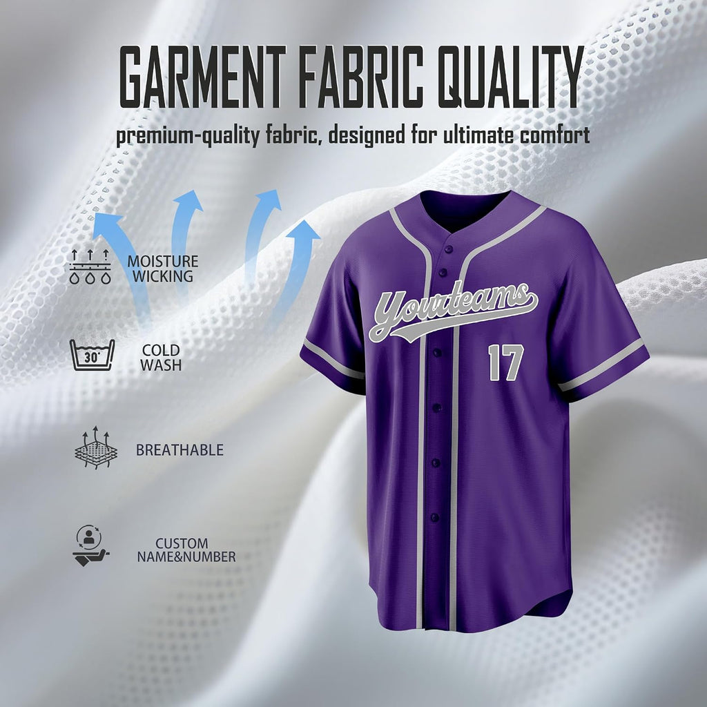 Custom Purple Baseball Jersey with Silver Piping
