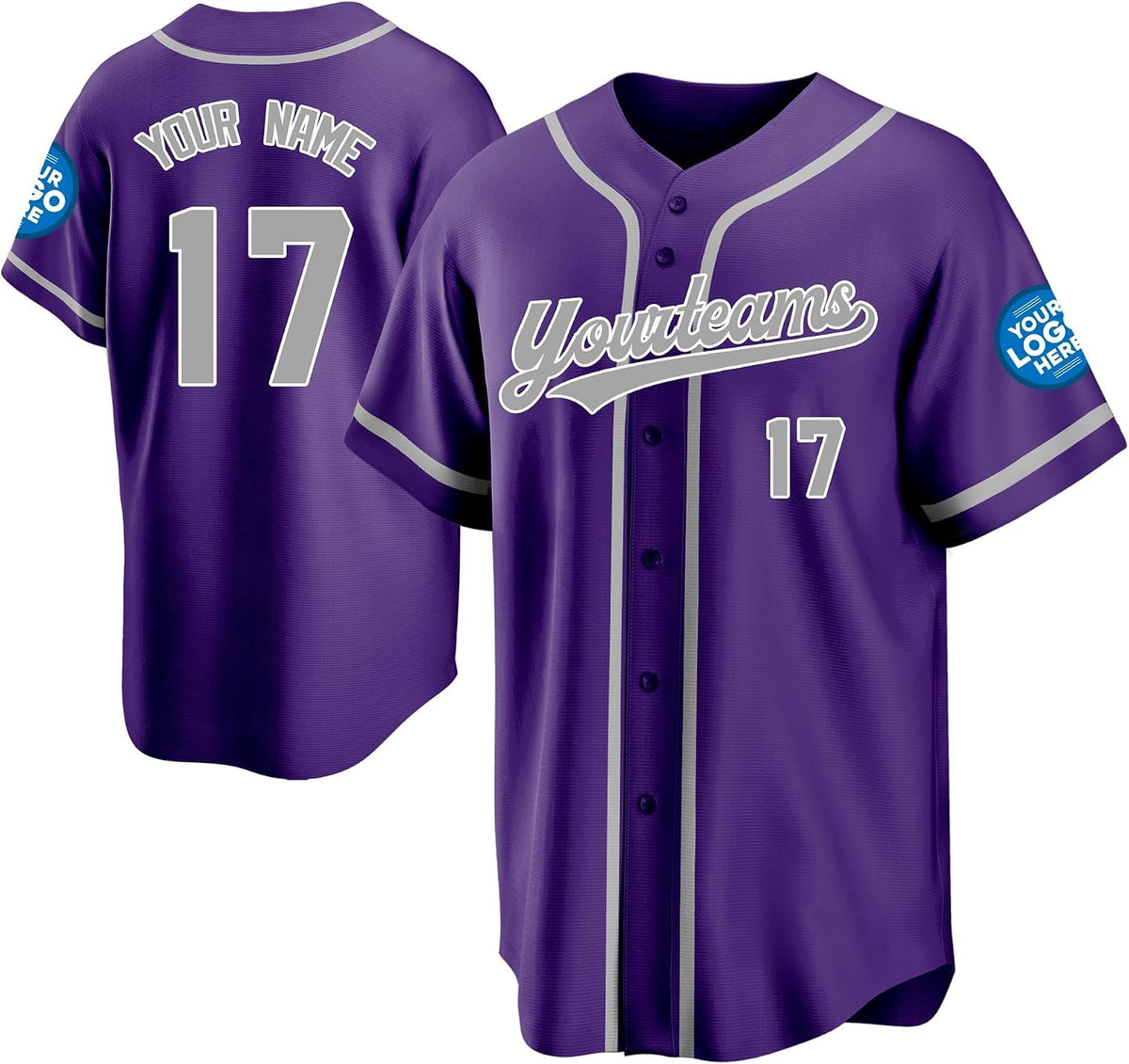 Custom Purple Baseball Jersey with Silver Piping