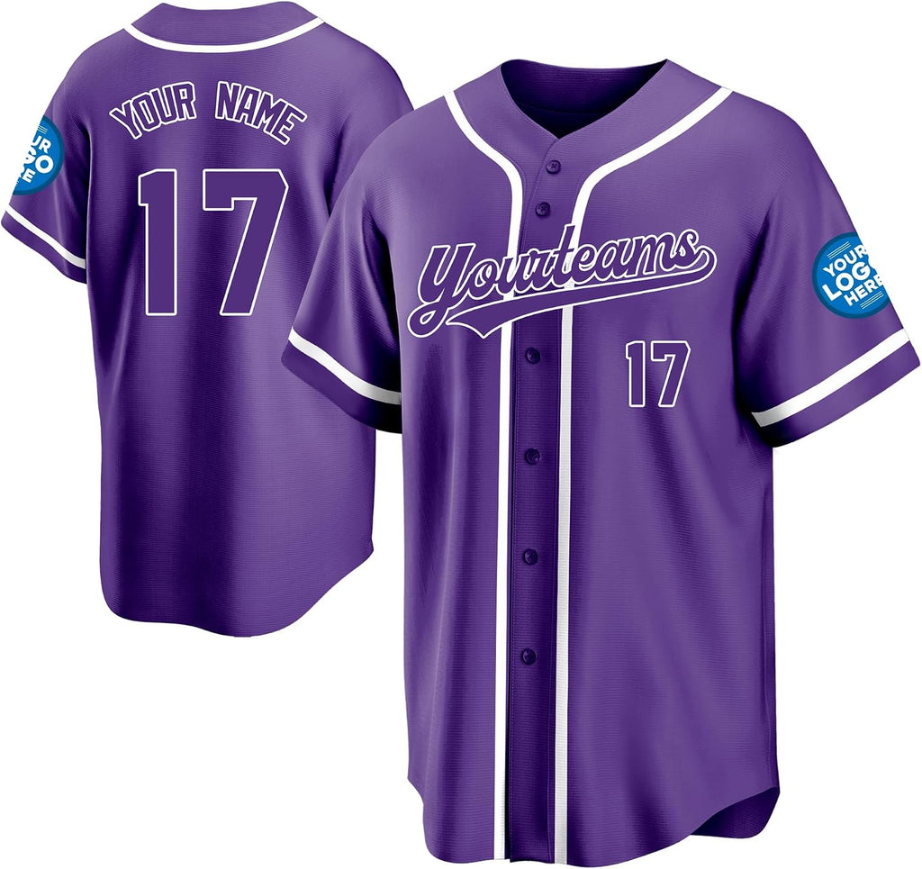 Custom Purple Baseball Jersey with White Piping and Name and Number