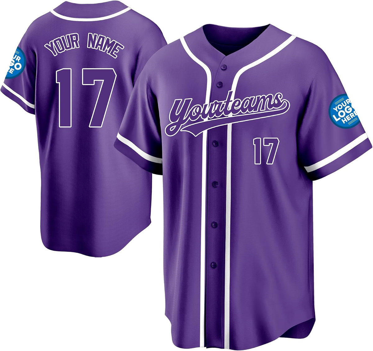 Custom Purple Baseball Jersey with White Piping and Name and Number