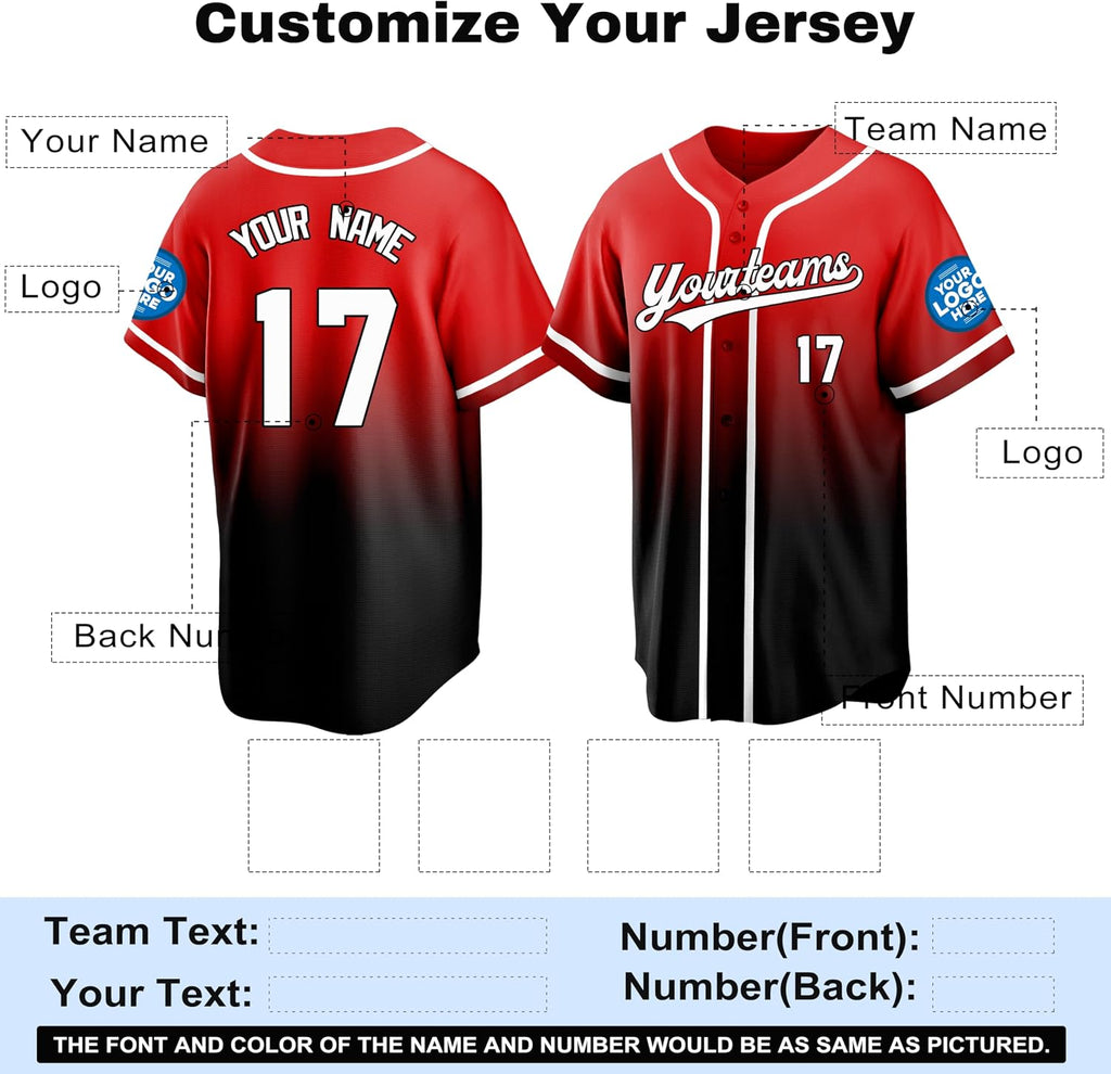 Custom Red and Black Gradient Baseball Jersey with White Piping