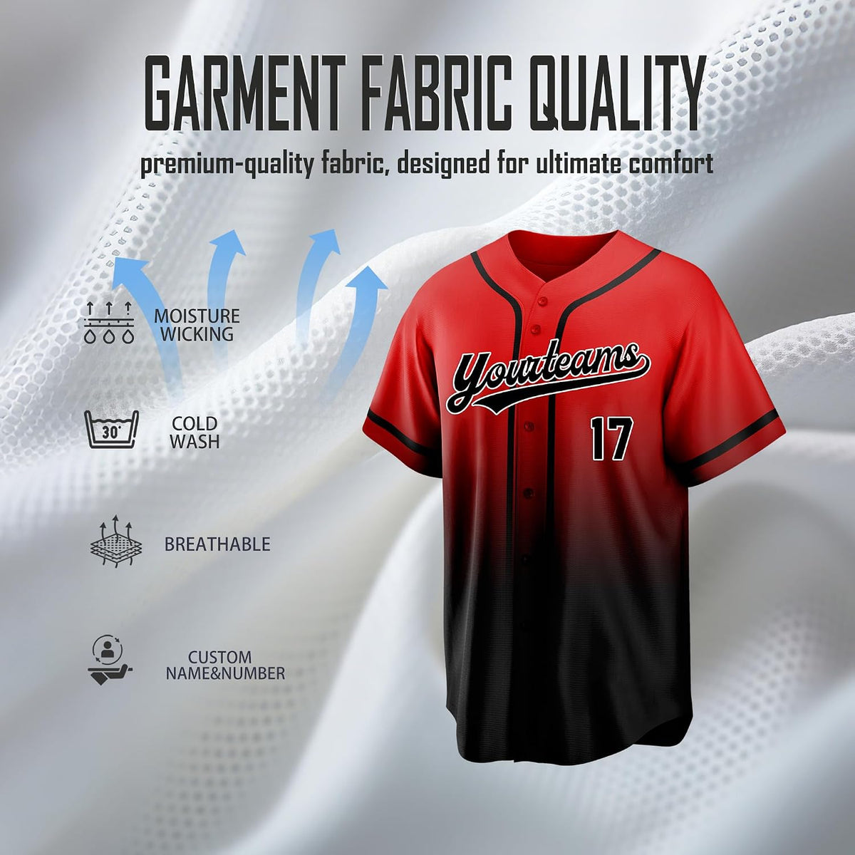 Custom Red to Black Gradient Baseball Jersey with Name and Number