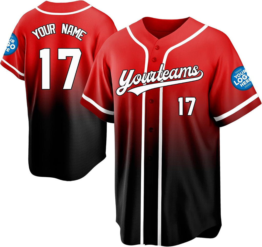 Custom Red and Black Gradient Baseball Jersey with White Piping