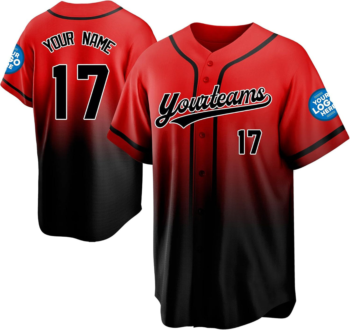 Custom Red to Black Gradient Baseball Jersey with Name and Number