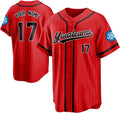Custom Red and Black Pinstripe Baseball Jersey with Name and Number