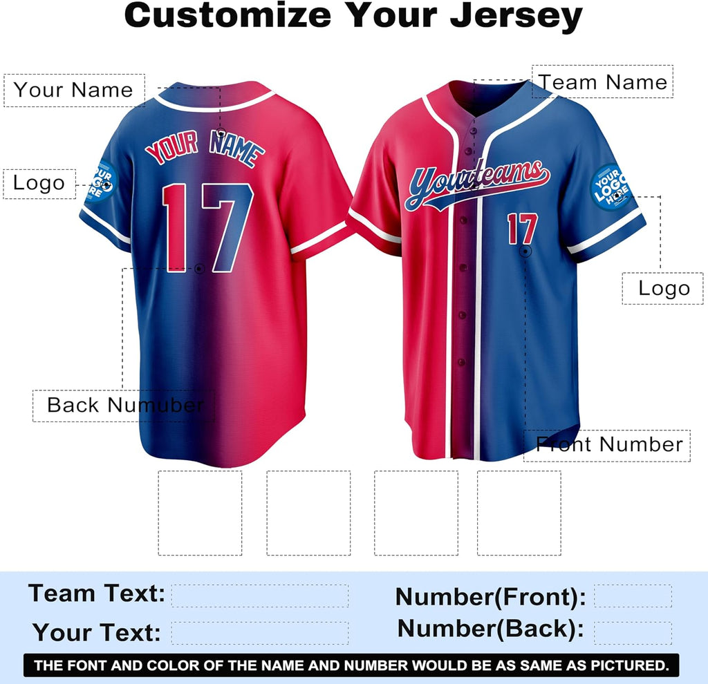 Custom Red and Blue Split-Color Baseball Jersey with Name and Number