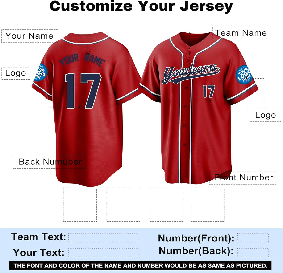 Custom Red Baseball Jersey with Navy and White Piping