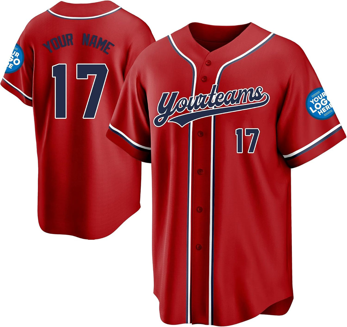 Custom Red Baseball Jersey with Navy and White Piping