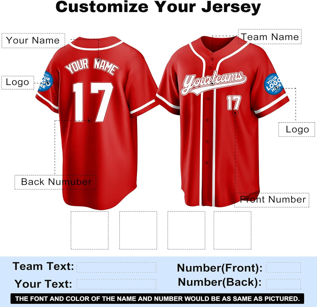 Custom Red Baseball Jersey with White Trim and Name and Number