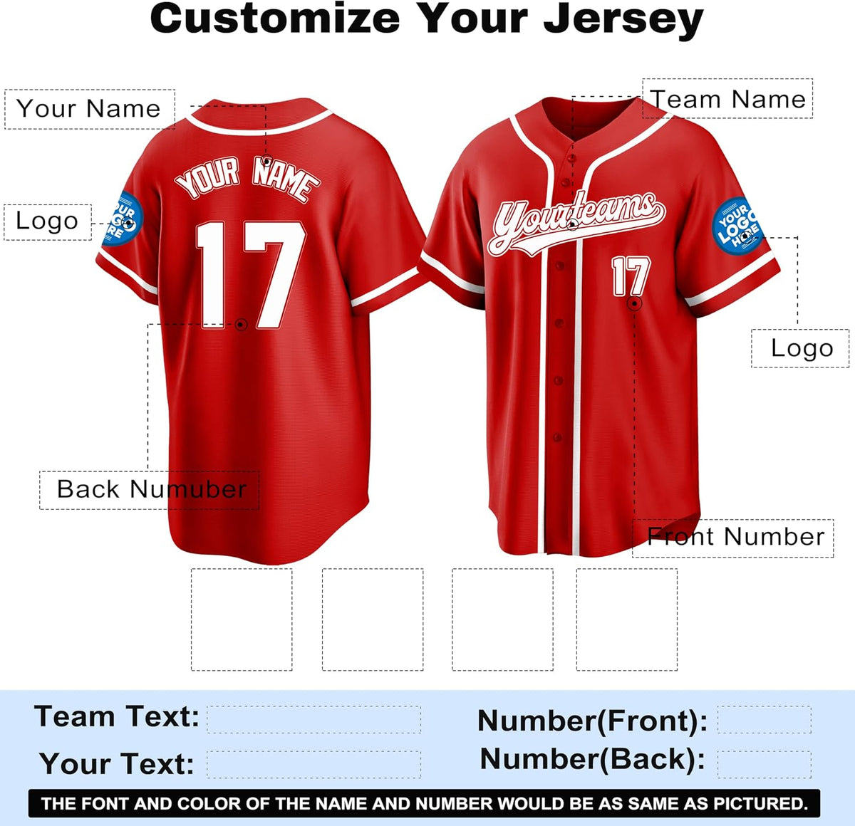 Custom Red Baseball Jersey with White Trim and Name and Number
