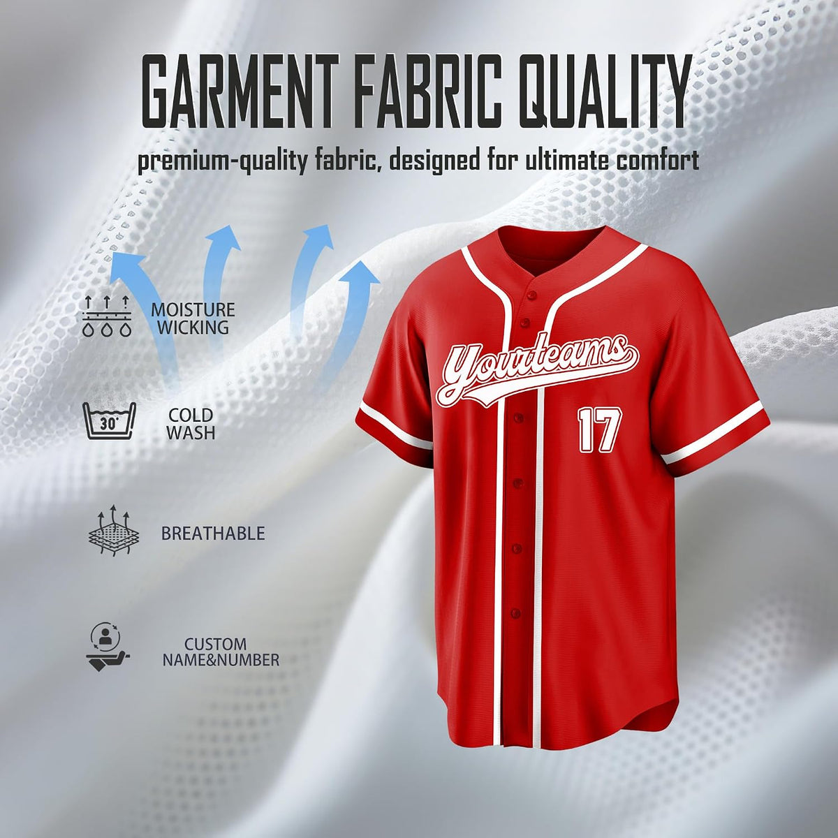 Custom Red Baseball Jersey with White Trim and Name and Number