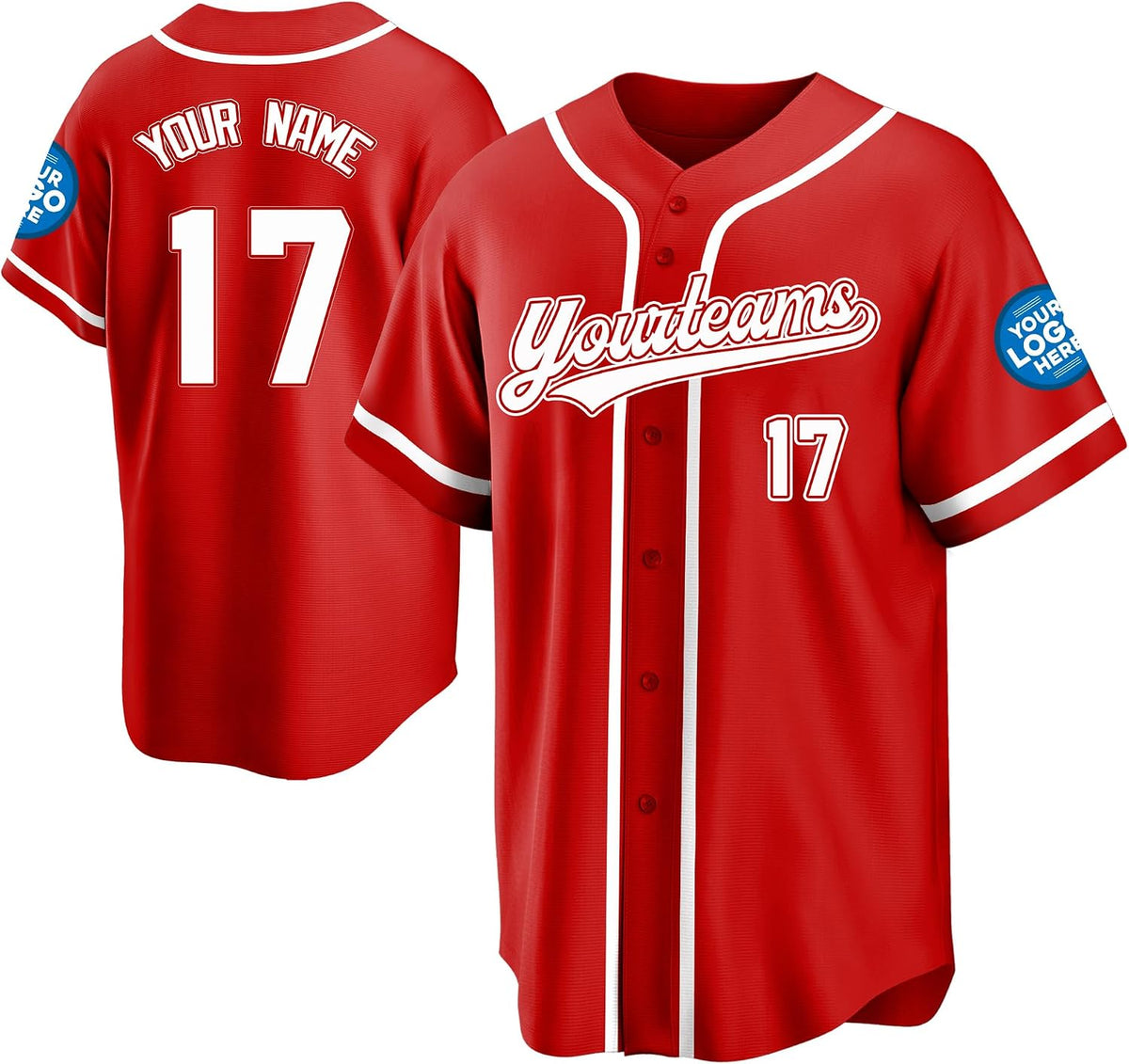 Custom Red Baseball Jersey with White Trim and Name and Number