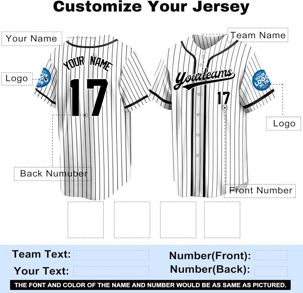 Custom White and Black Pinstripe Baseball Jersey with Name and Number