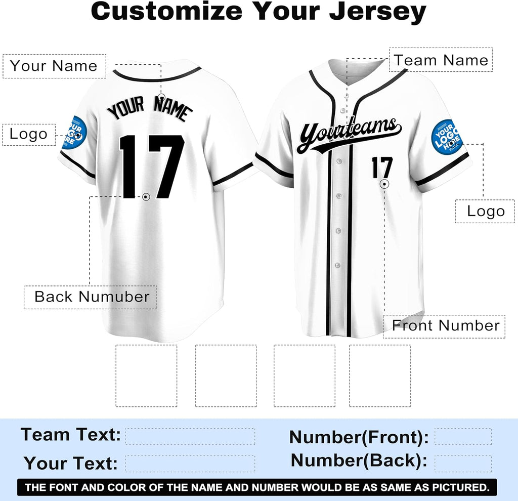 Custom White Baseball Jersey with Black Trim and Name and Number