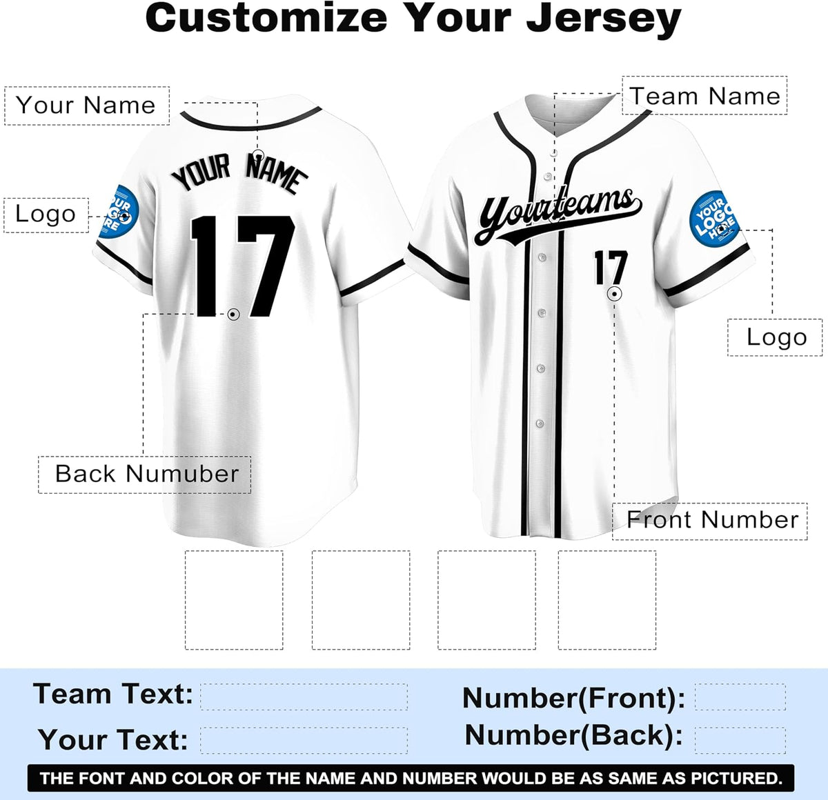 Custom White Baseball Jersey with Black Trim and Name and Number